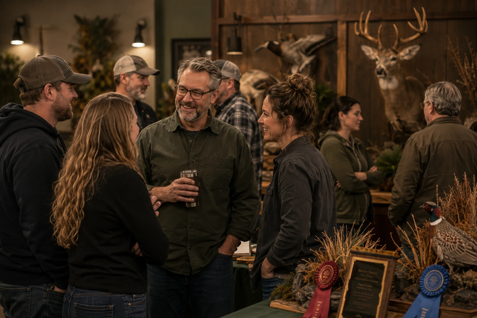 Fictional artisans gathering in a professional workshop event setting.